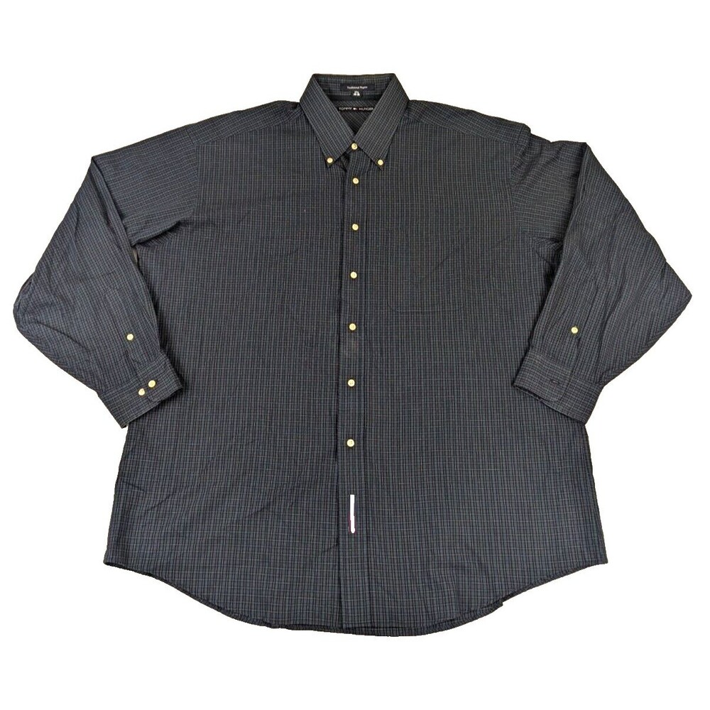 Tommy Hilfiger Men's Button Down Shirt Long Sleeve XXL Hunter Green Plaid VTG 01